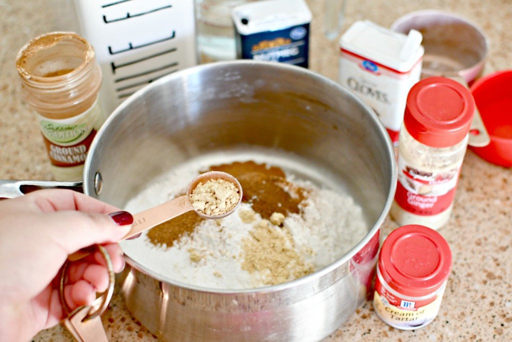 dry ingredients for gingerbread play dough