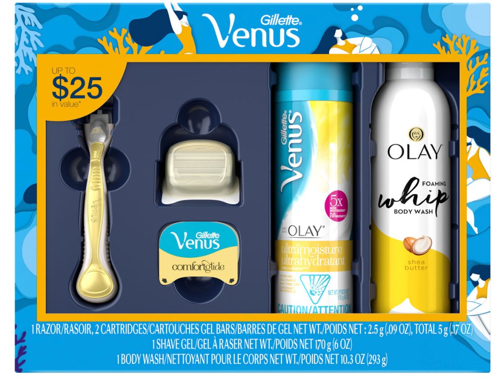 Gillette Venus onlinefortGlide plus Olay Coconut Women's Razor Holiday Gift Pack stock image