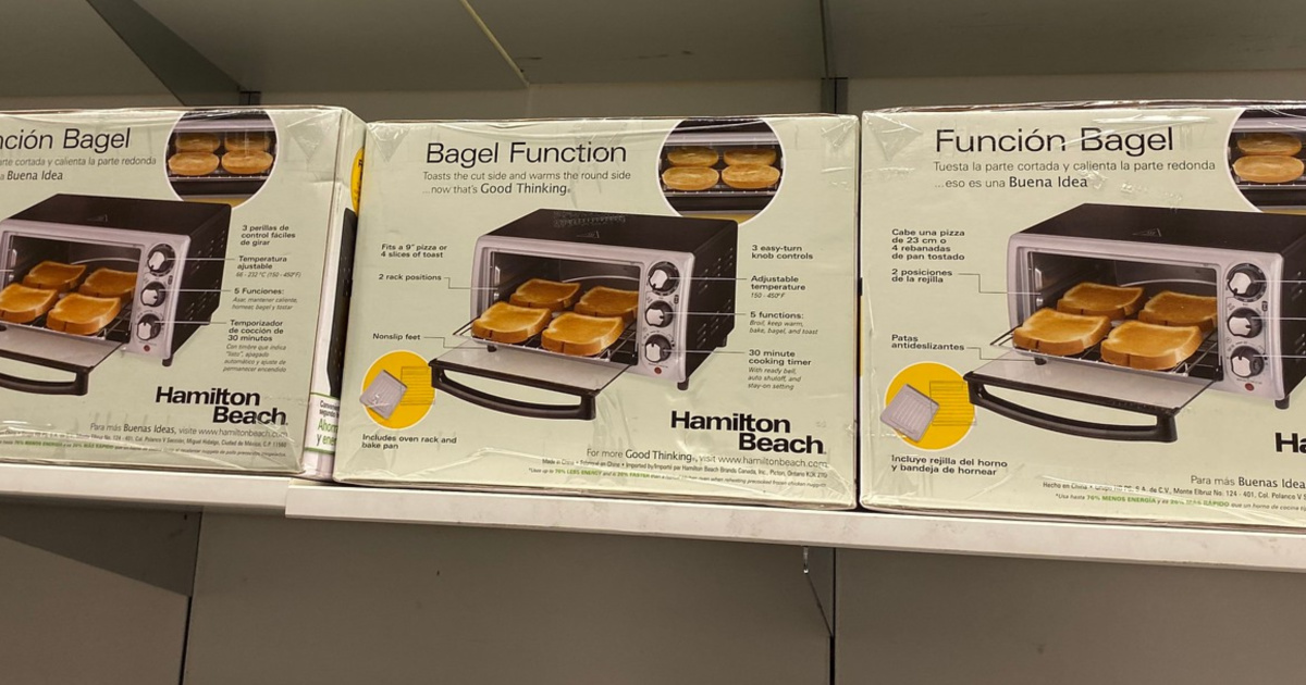 Hamilton Beach 4 Slice Toaster Oven on shelf