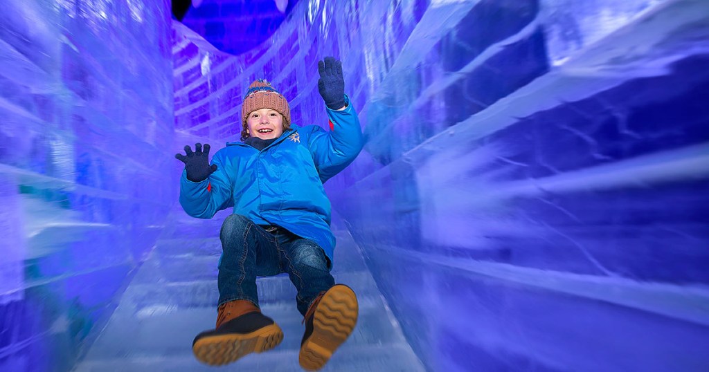 child riding ice slide at ICE Gaylord Hotels attractions