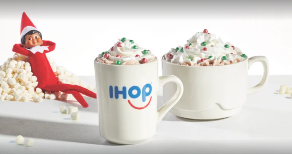 The Elf on the Shelf with IHOP hot chocolate