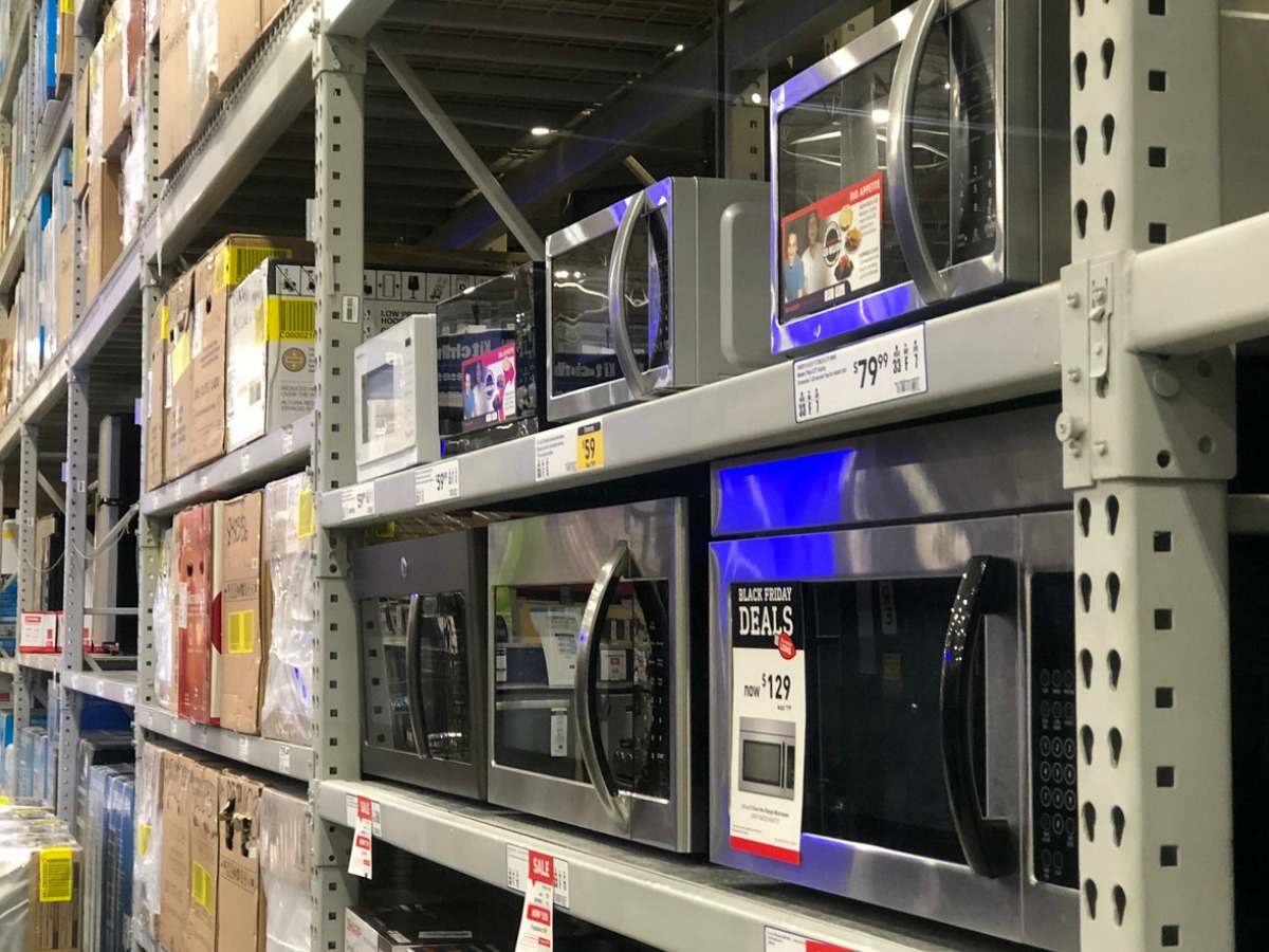 microwaves on store shelf