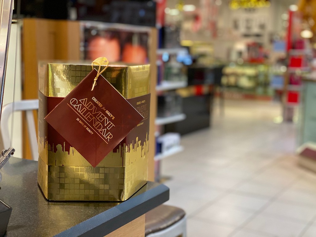 macy's beauty advent calendar on counter