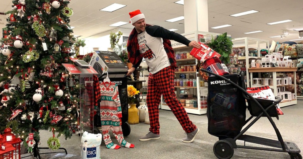 man at kohl's in Christmas jammies