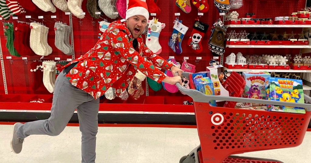 man pushing Target cart