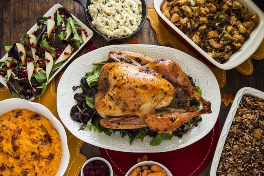 premade Thanksgiving dinner meal on table