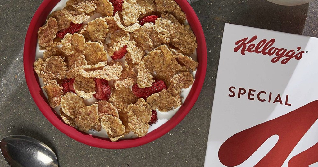 Special K cereal in a bowl next to the box