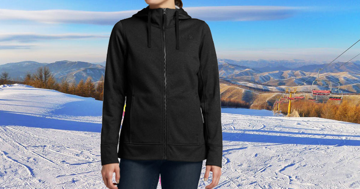 dicks sporting good the north face women's mattea jacket model wearing on snowy slope