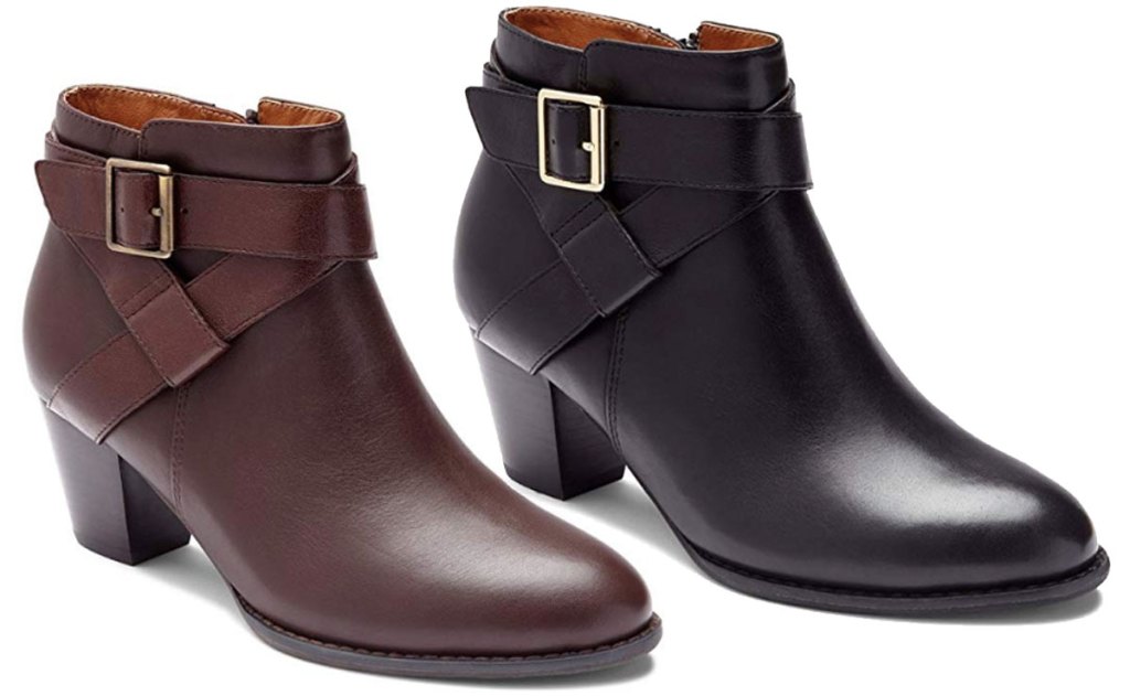 stock image of vionic trinity leather booties