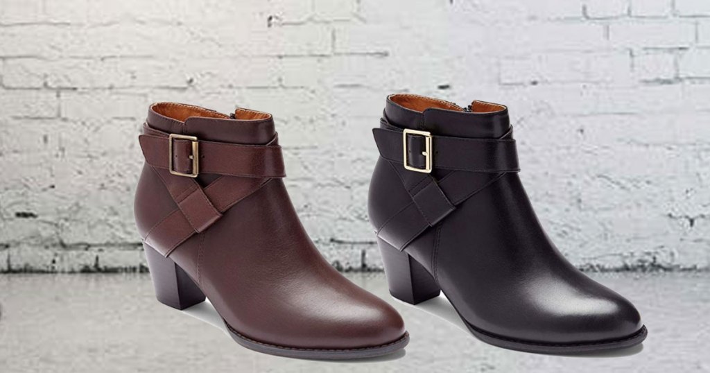 zulily trinity booties in leather on a floor 