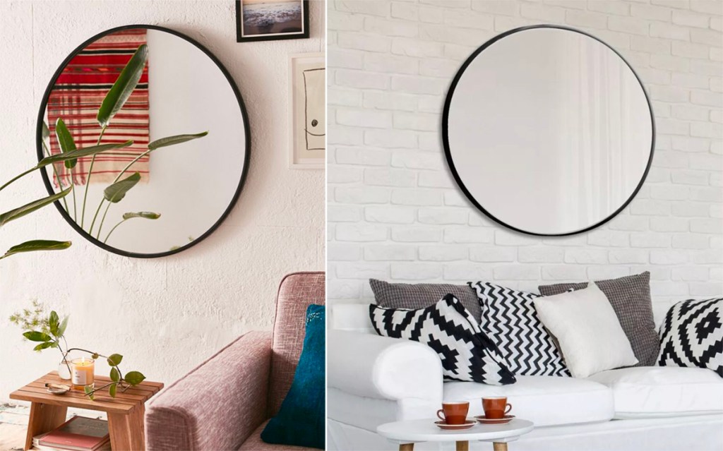 Beautiful mirrors hanging on a wall 