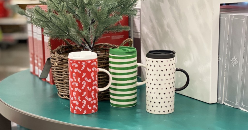 3 lidded holiday coffee mugs from Target