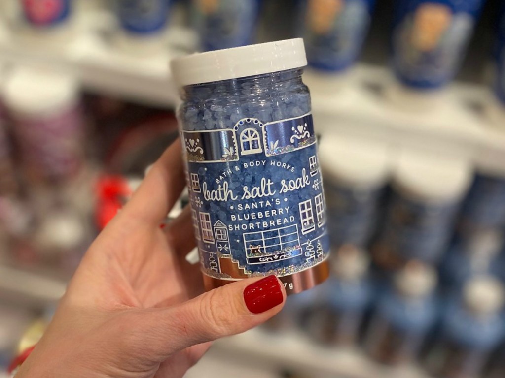 Bath & Body Works Bath Salt in jar in hand in-store