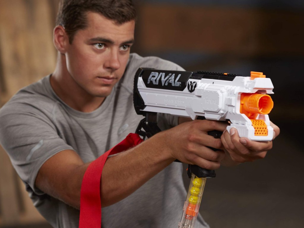 Man holding Nerf Phantom Rival NERF gun 