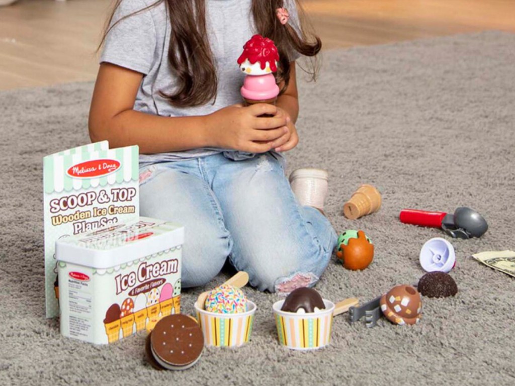 Melissa & Doug Scoop and Top Wooden Ice Cream Play Set