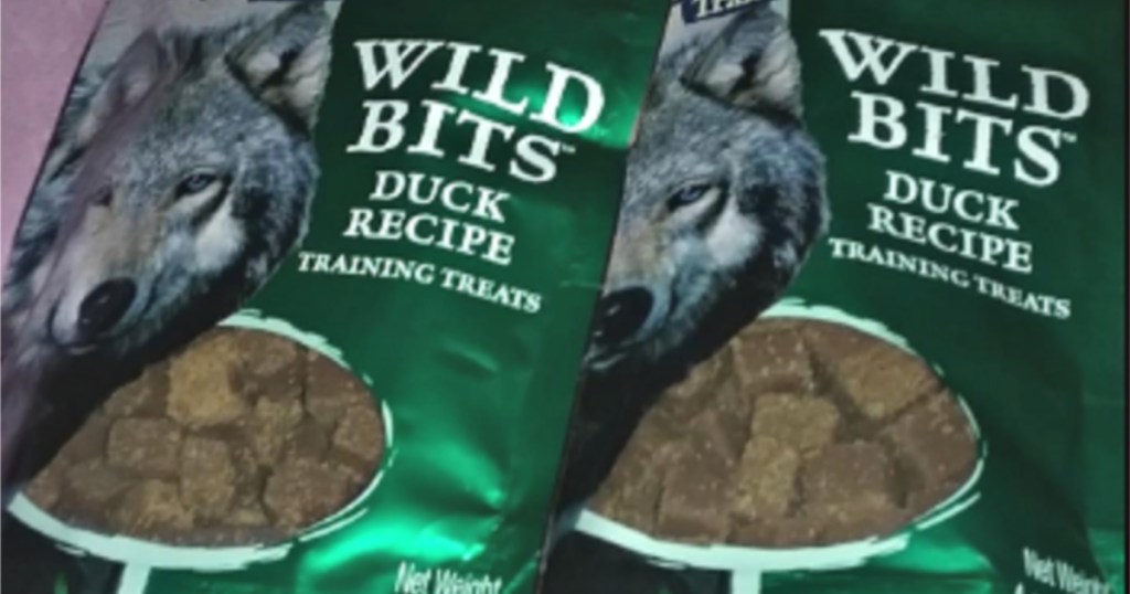 two bags of blue buffalo wild bits duck dog treats