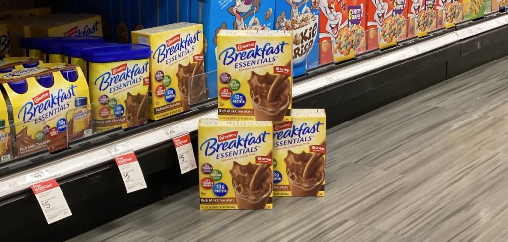 Carnation Breakfast Essentials next to shelf at Target