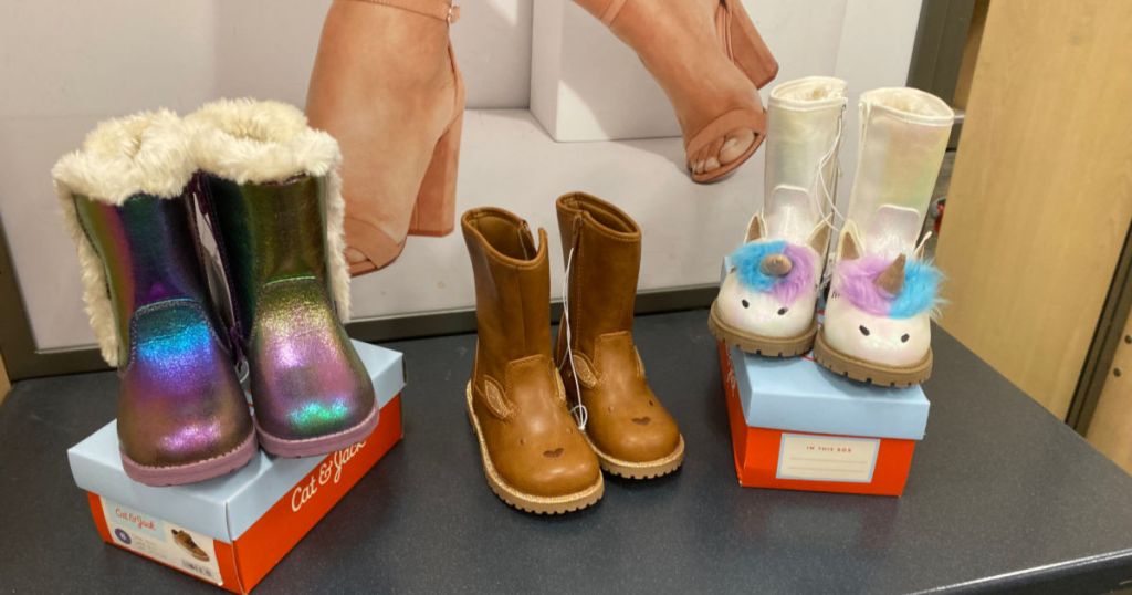 Cat & Jack Girls unicorn, brown, and iridescent Boots in store