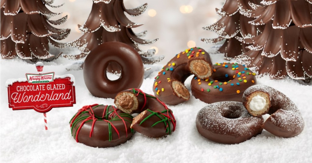 chocolate glazed holiday doughnuts from Krispy Kreme