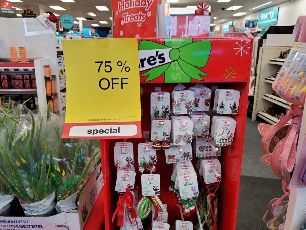 Claire's Earrings at CVS with sale sign