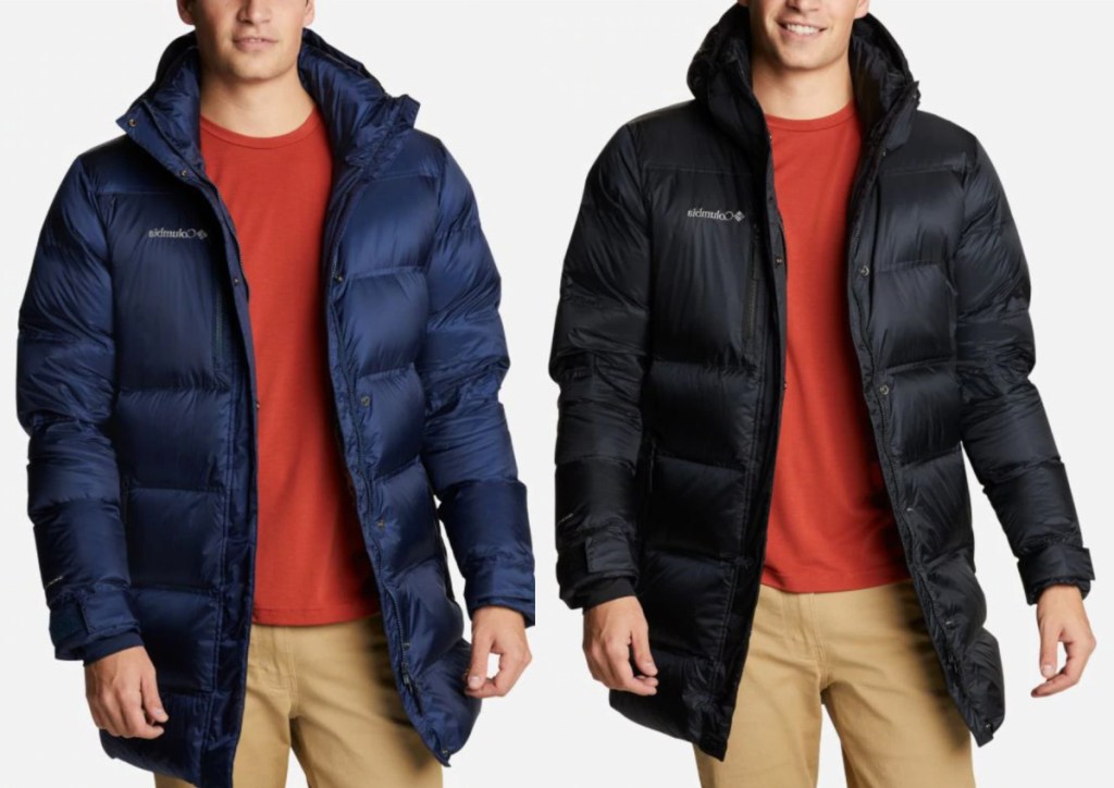 2 men wearing columbia parkas