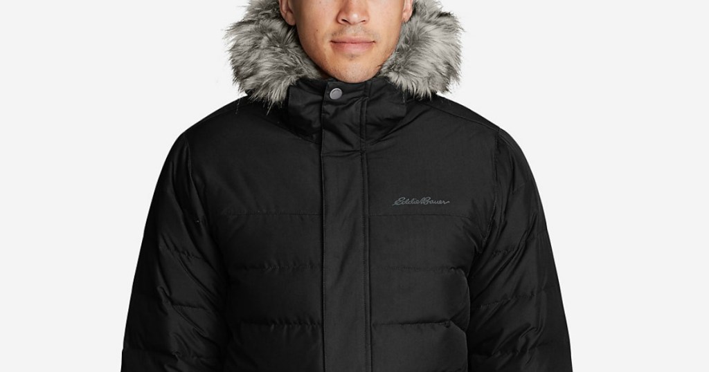 man wearing an Eddie Bauer Mens Parka