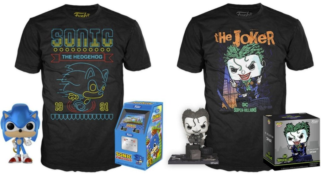 Funko POP figure with tee shirts and gift boxes - Sonic The Hedgehog & The Joker