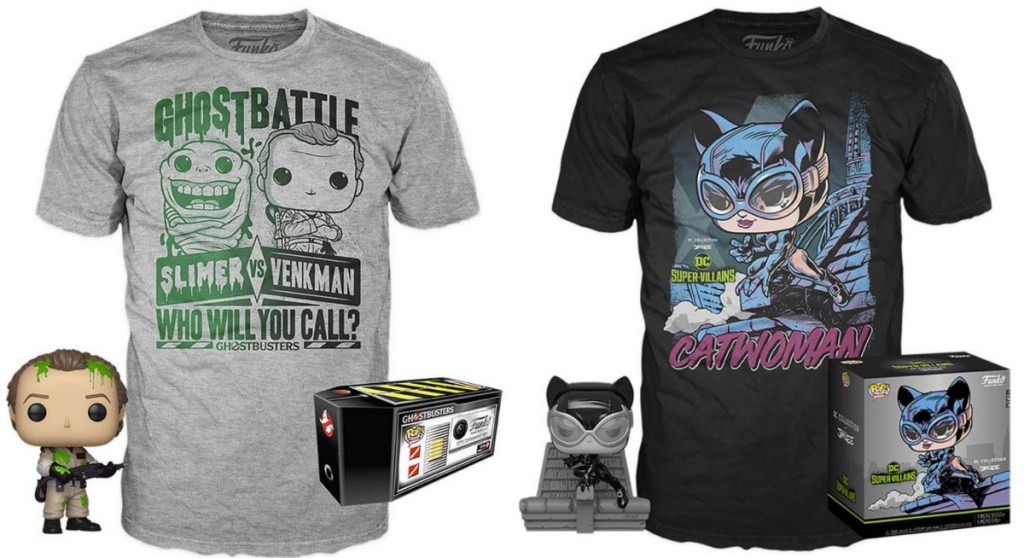 Funko POP! figures with tees and gift boxes