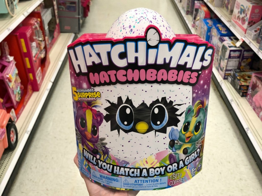 Hatchimals Hatchibabies in package in hand in toy aisle