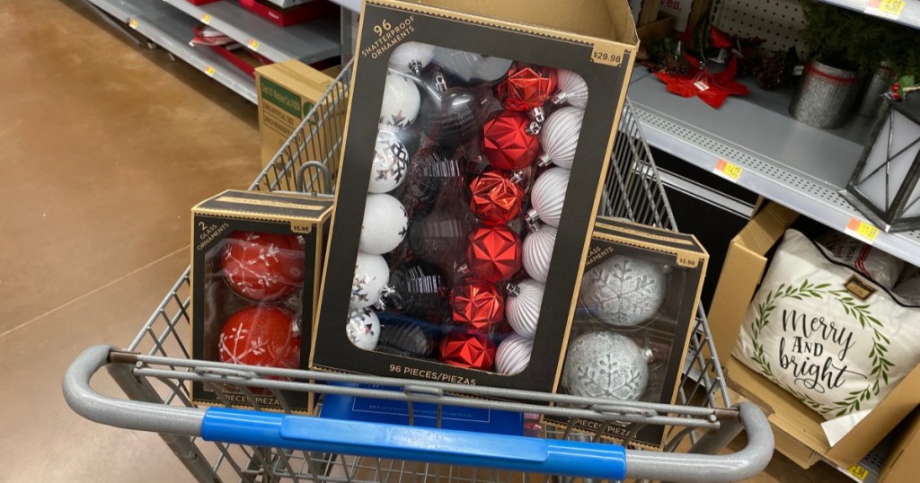 shatterproof ornaments in walmart cart in store