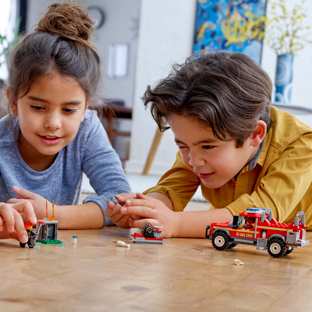 kids playing with LEGO Fire Truck