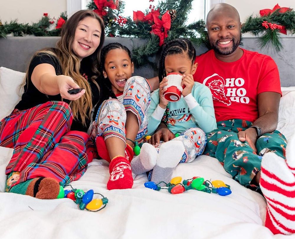 family wearing Old Navy Holiday Pajamas