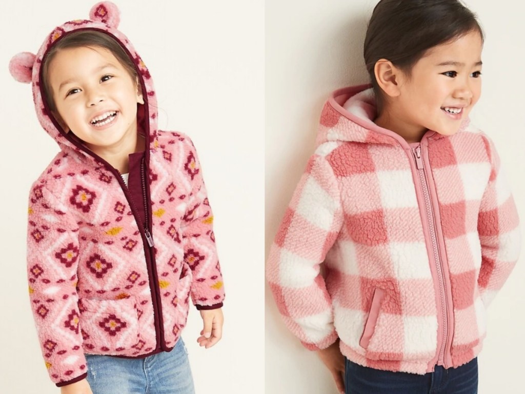 2 girls wearing Old Navy Kids Sherpa Pullovers