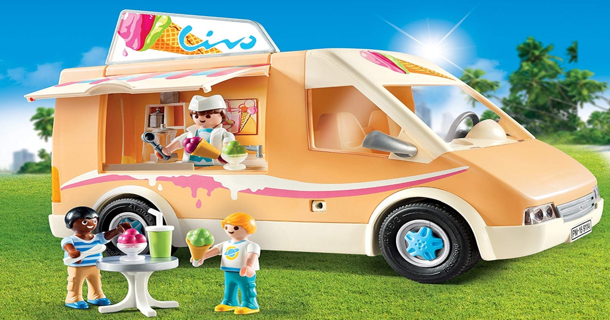 Playmobile Ice Cream Set truck, with figures set up outside and inside.