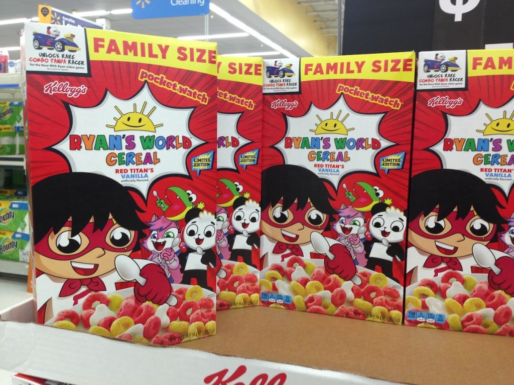 Ryan's World Cereal on pallet at Walmart