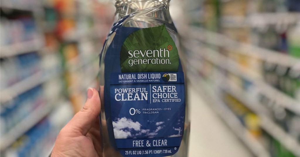 hand holding Seventh Generation Free & Clear Soap