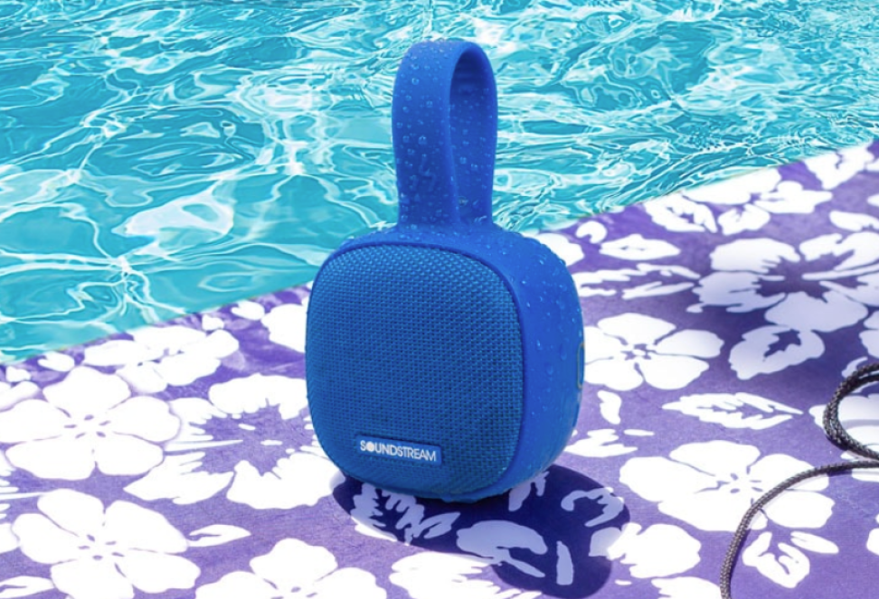 Soundstream H2GO Bluetooth Speaker sitting by a pool