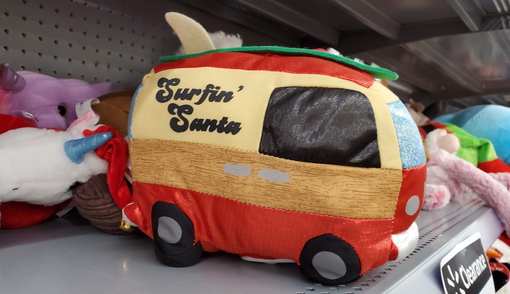 Surfin Santa Plush on shelf at Walmart