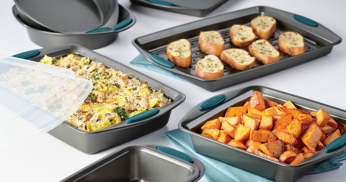 nonstick bakeware set full of various food