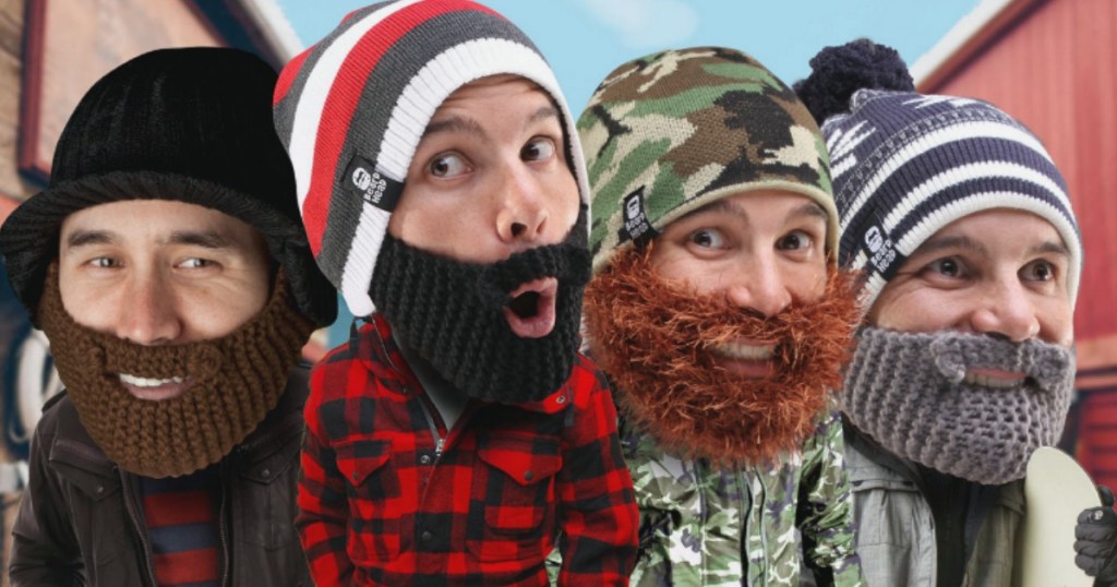 4 guys wearing beard hats 