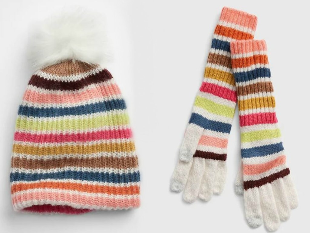 striped hat and gloves