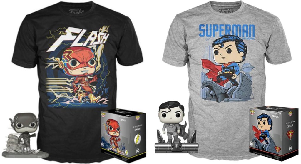 Funko POP! tshirts flash and superman stock images