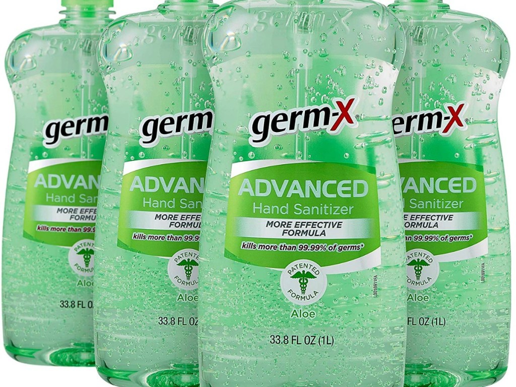 bottles of hand sanitizer on white background