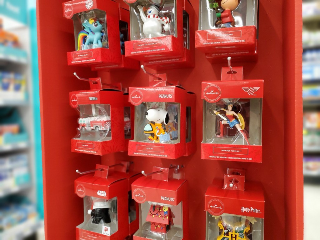 Hallmark Christmas ornaments displayed at Walgreens