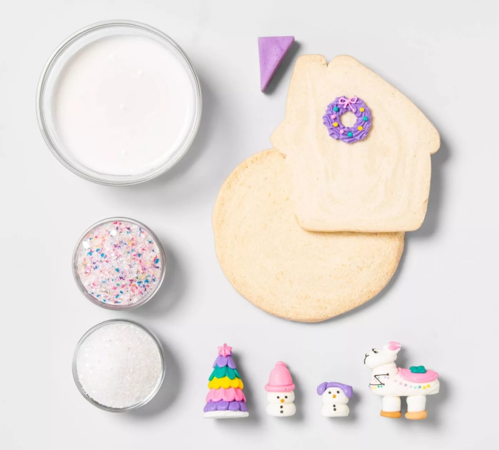 Llama holiday cookie house kit contents