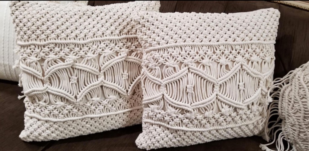 off white and cream macrame throw pillows 