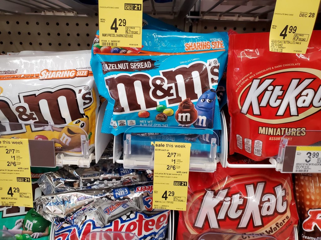 Hazelnut M&Ms Sharing Bag on Walgreens shelf