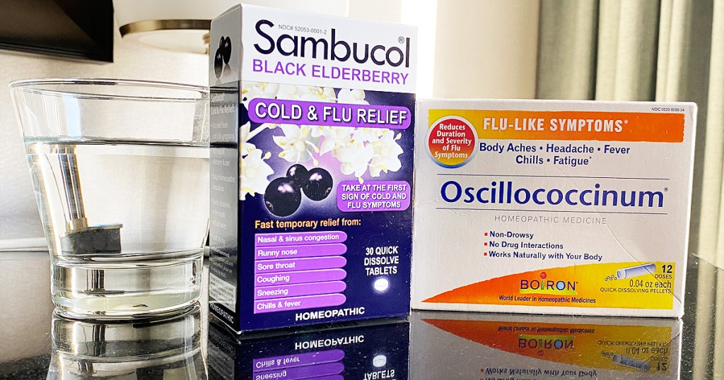 Boiron homeopathic medicines Oscillocconum with Sambucol elderberry syrup