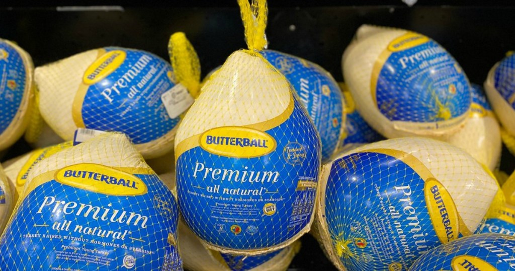 frozen turkey in a freezer