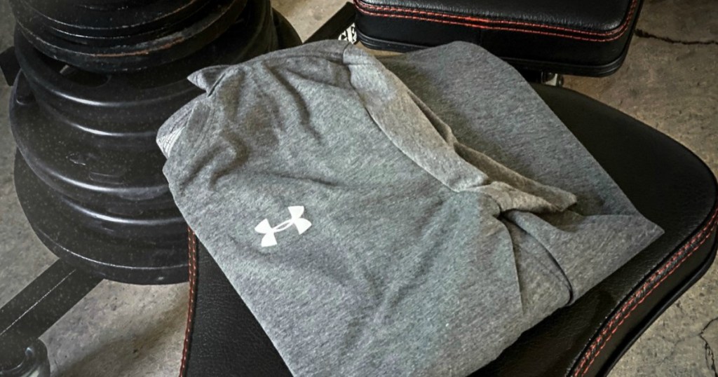 under armour shirt on weight bench